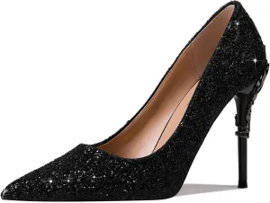 GOSERCE Rhinestone Heels Dressy Women's Stiletto Pointed Toe Pumps Mesh High Heel Pumps Fashion Prom Wedding Evening Party Shoes