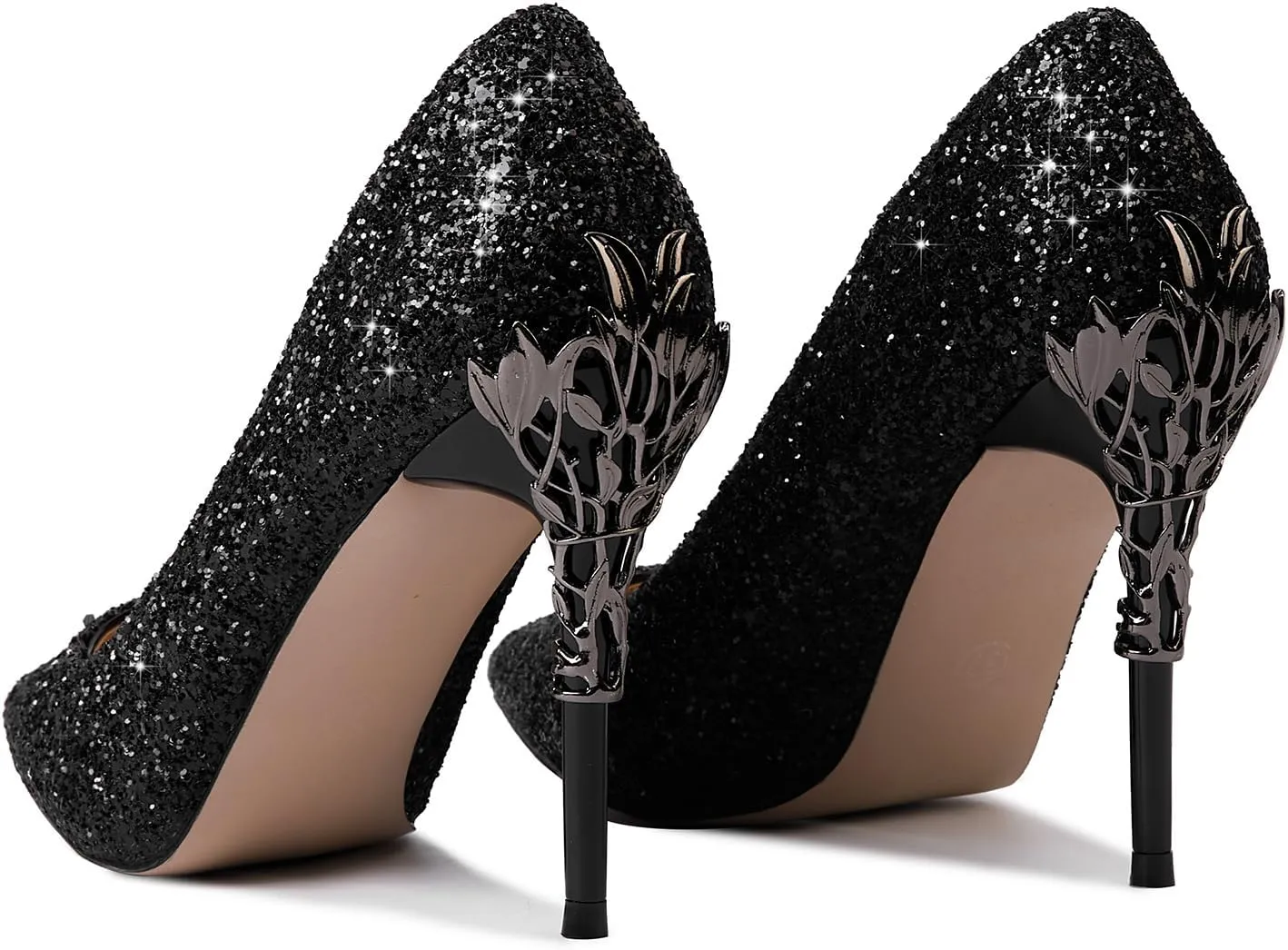 GOSERCE Rhinestone Heels Dressy Women's Stiletto Pointed Toe Pumps Mesh High Heel Pumps Fashion Prom Wedding Evening Party Shoes