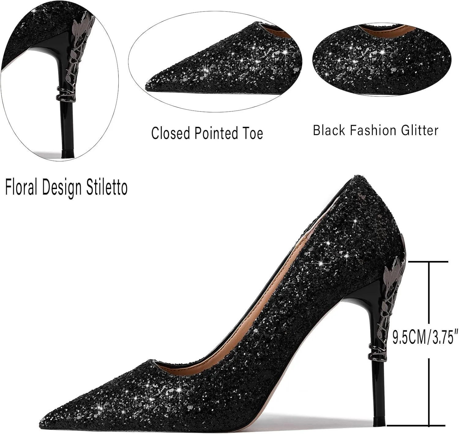 GOSERCE Rhinestone Heels Dressy Women's Stiletto Pointed Toe Pumps Mesh High Heel Pumps Fashion Prom Wedding Evening Party Shoes