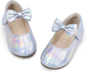 Hehainom Toddler Girls Dress Shoes Little Kids Flower Girl Sparkle Bow Ballet Flats School Wedding Party Shoes