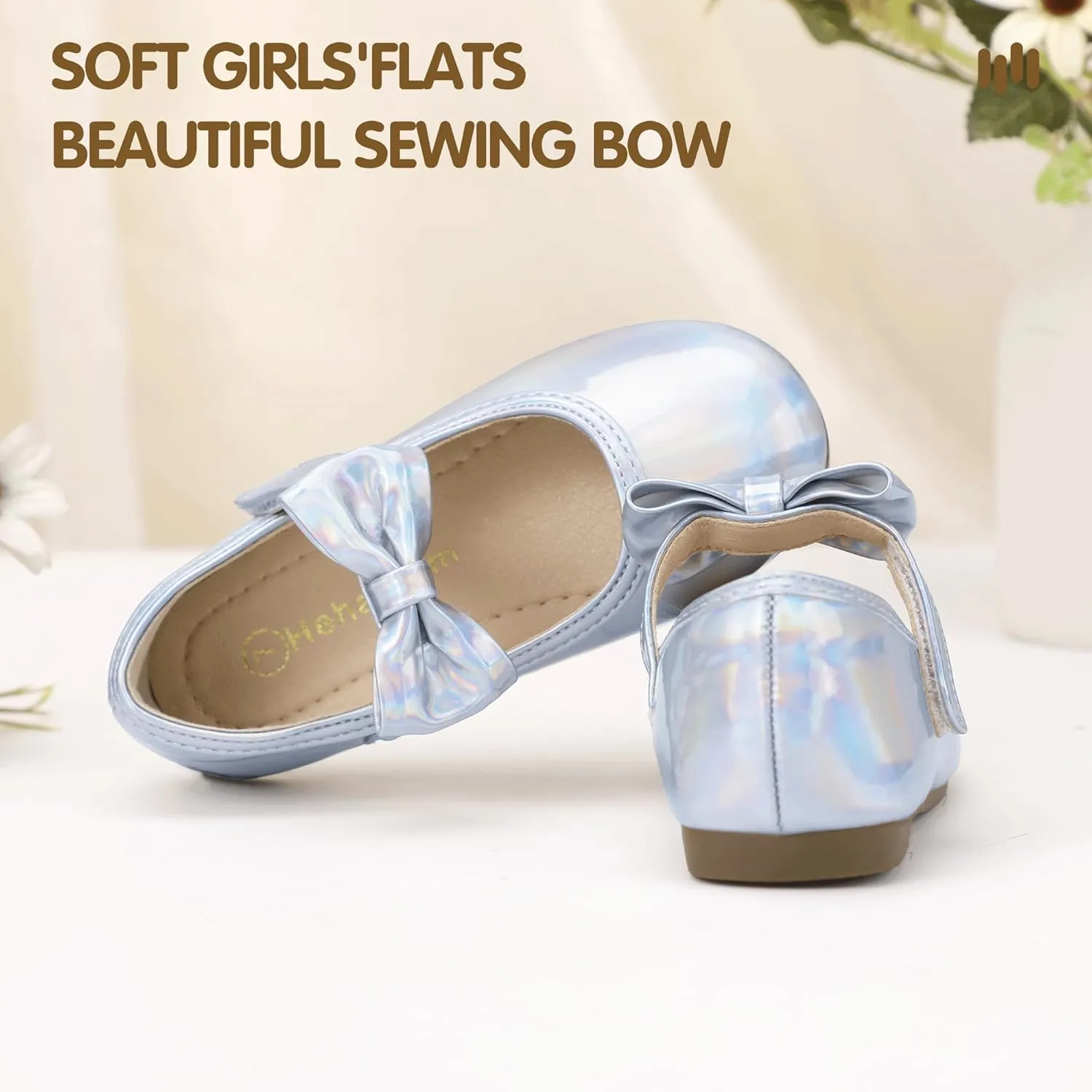 Hehainom Toddler Girls Dress Shoes Little Kids Flower Girl Sparkle Bow Ballet Flats School Wedding Party Shoes