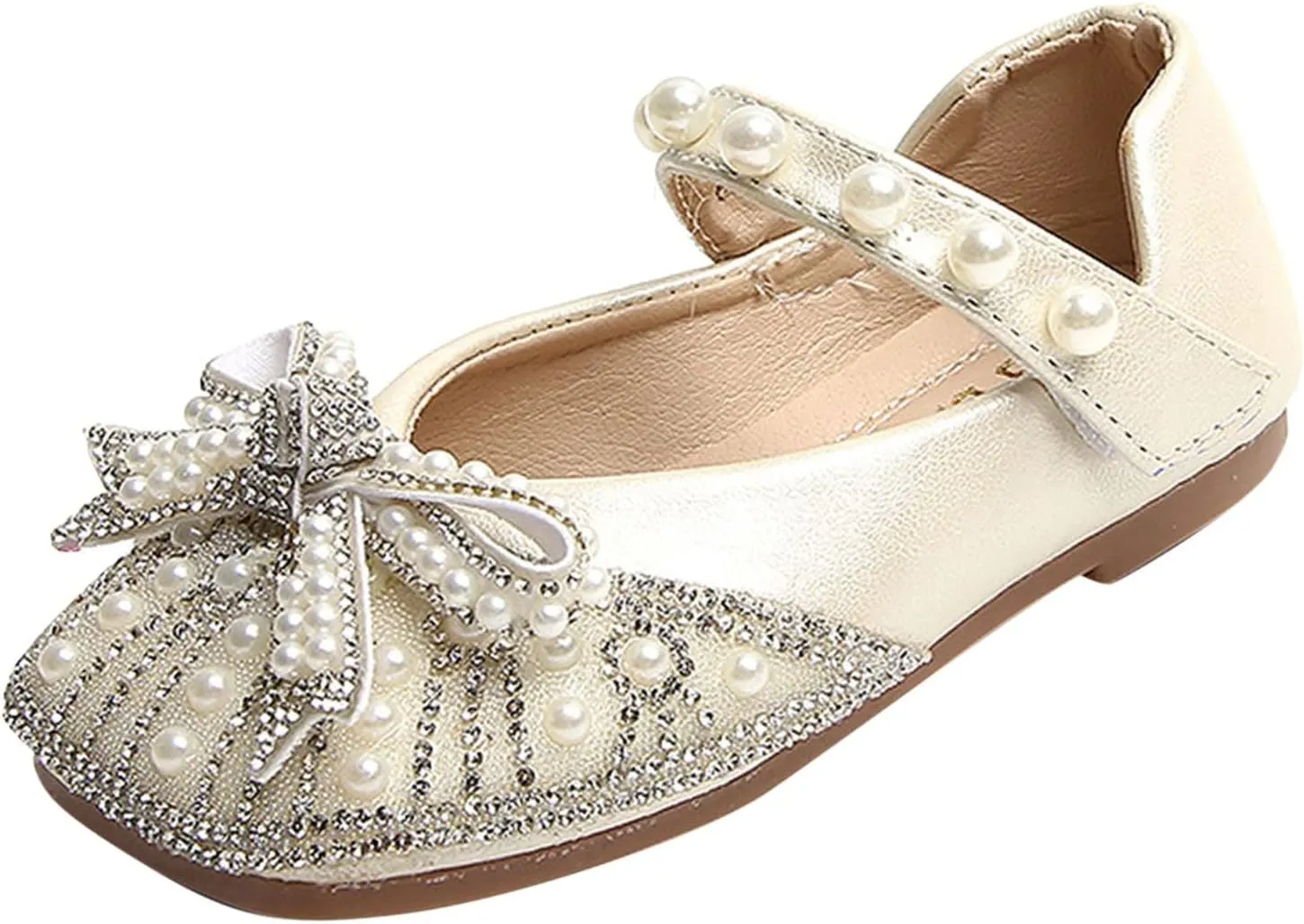 IWIHMIV Dress Up Shoes for Toddler Girls Pearl Rhinestone Bow Dress Shoes Princess Mary Jane Party Dress Shoes