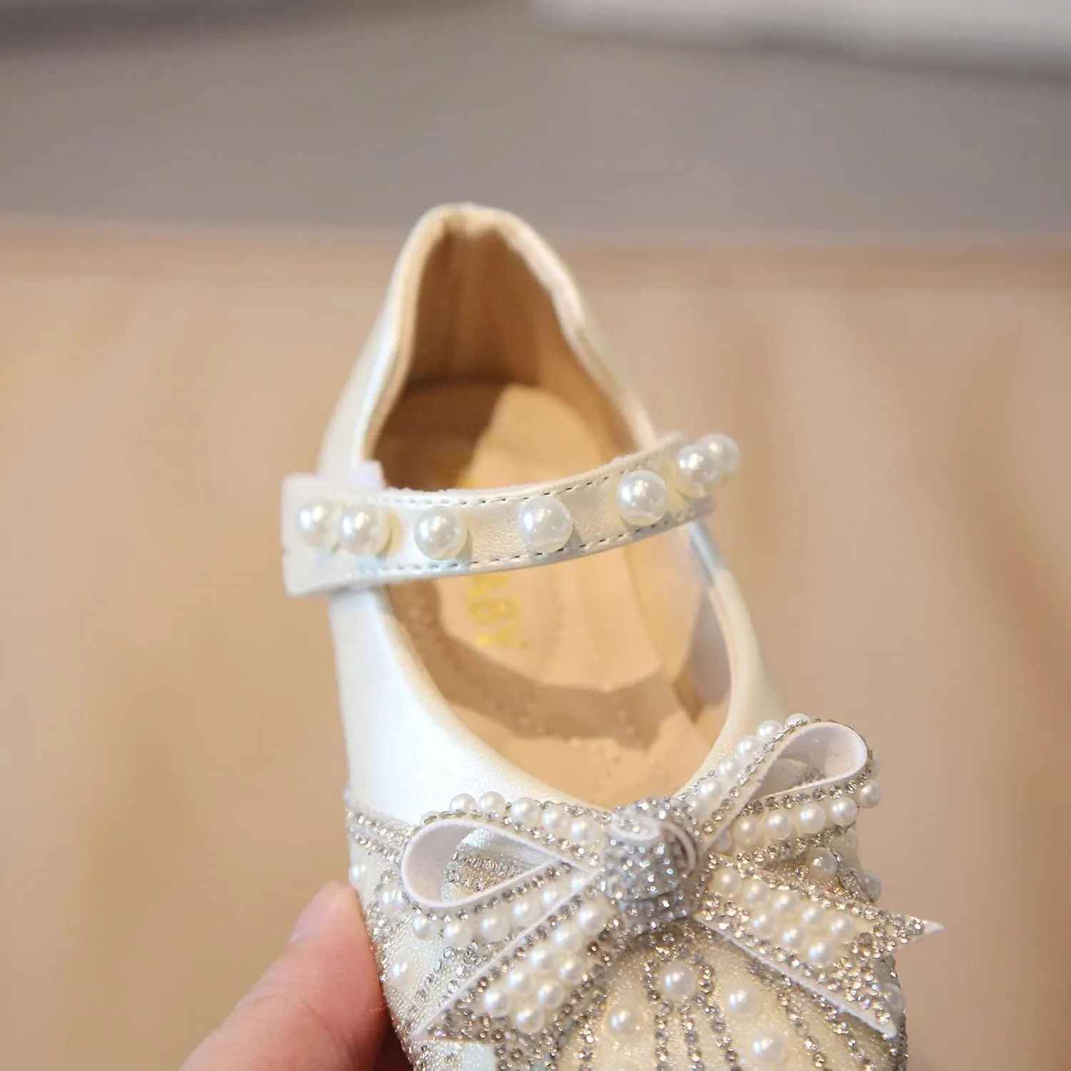 IWIHMIV Dress Up Shoes for Toddler Girls Pearl Rhinestone Bow Dress Shoes Princess Mary Jane Party Dress Shoes