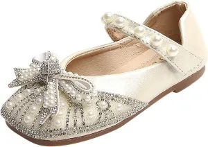 IWIHMIV Dress Up Shoes for Toddler Girls Pearl Rhinestone Bow Dress Shoes Princess Mary Jane Party Dress Shoes