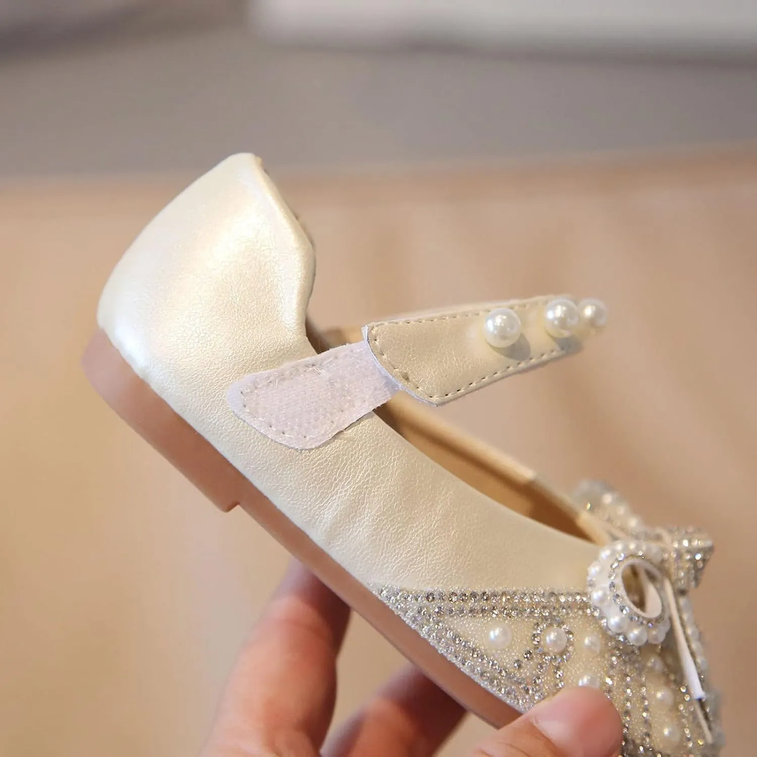 IWIHMIV Dress Up Shoes for Toddler Girls Pearl Rhinestone Bow Dress Shoes Princess Mary Jane Party Dress Shoes