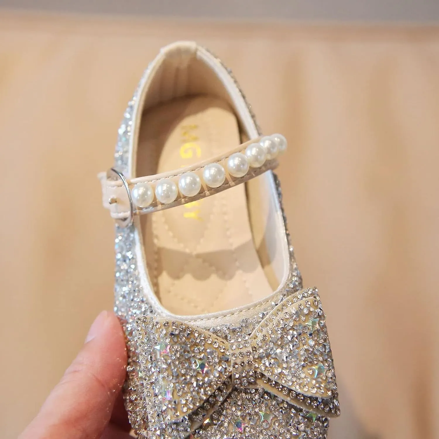 IWIHMIV Dress Up Shoes for Toddler Girls Pearl Rhinestone Bow Dress Shoes Princess Mary Jane Party Dress Shoes