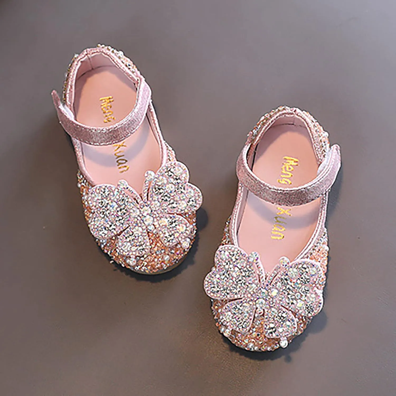 IWIHMIV Girls Mary Jane Dress Shoes Ballet Flat with Bow Pearl Rhinestones Shining Baby Girls Shoes