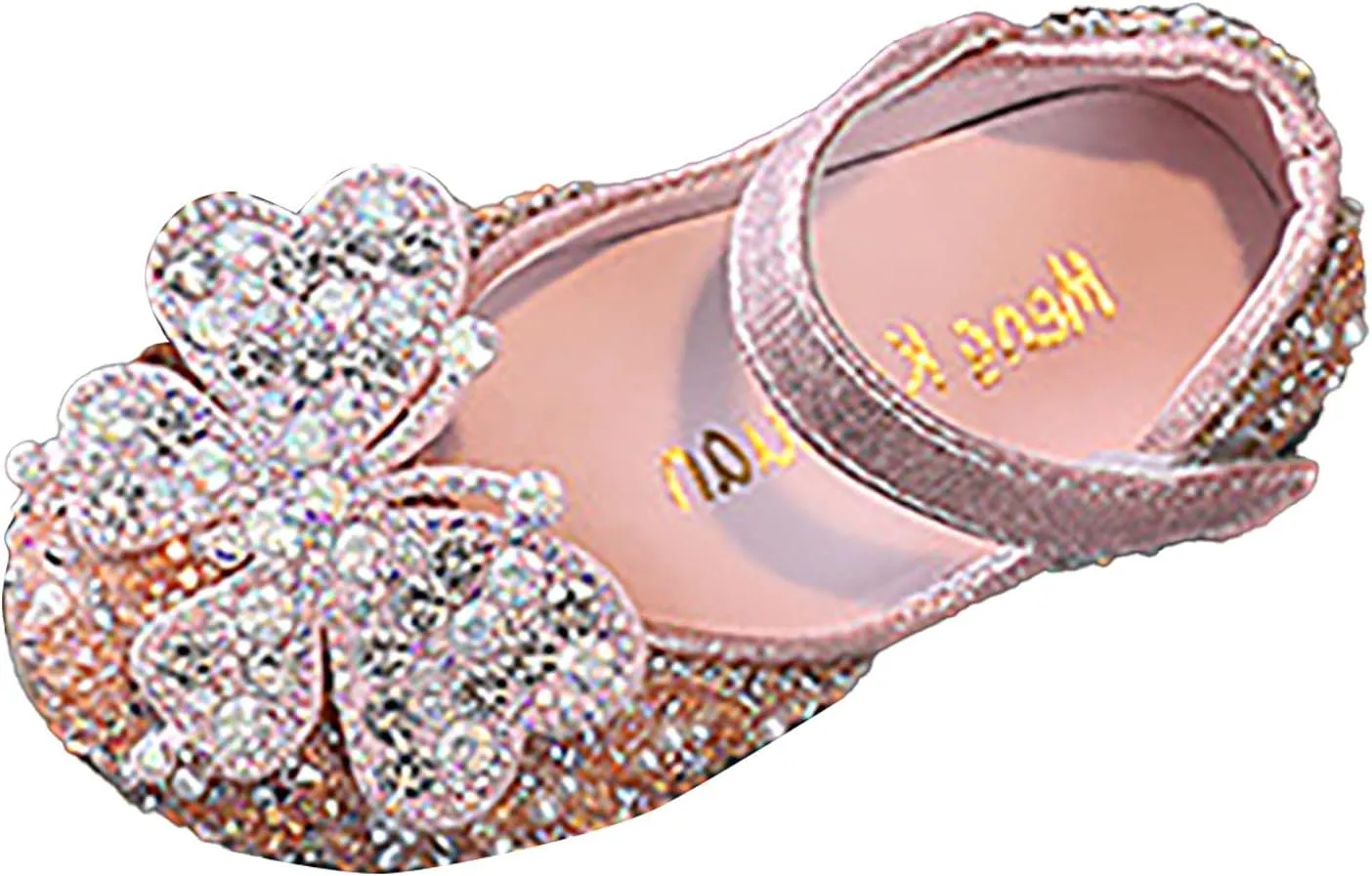 IWIHMIV Girls Mary Jane Dress Shoes Ballet Flat with Bow Pearl Rhinestones Shining Baby Girls Shoes