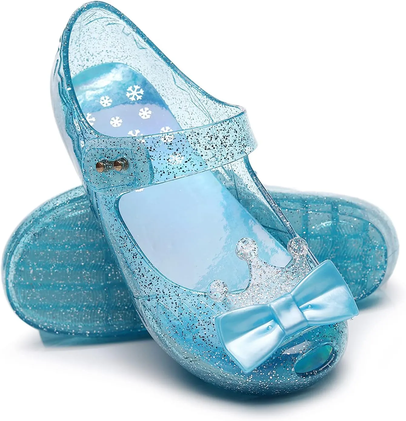 Jelly Shoes for Girls Princess Dress Up Flat Sandals for Toddler Cosplay Clear Glitter Jellies Mary Janes with Bow/Crown