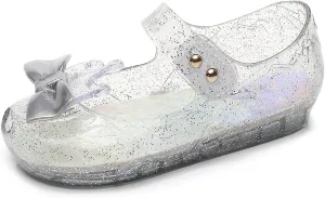 Jelly Shoes for Girls Princess Dress Up Flat Sandals for Toddler Cosplay Clear Glitter Jellies Mary Janes with Bow/Crown