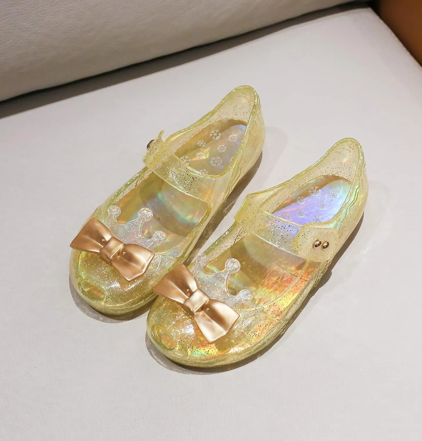 Jelly Shoes for Girls Princess Dress Up Flat Sandals for Toddler Cosplay Clear Glitter Jellies Mary Janes with Bow/Crown