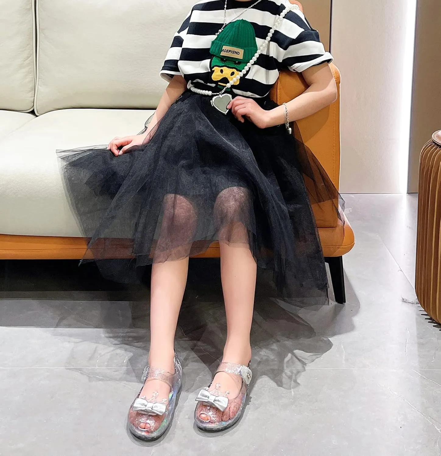 Jelly Shoes for Girls Princess Dress Up Flat Sandals for Toddler Cosplay Clear Glitter Jellies Mary Janes with Bow/Crown