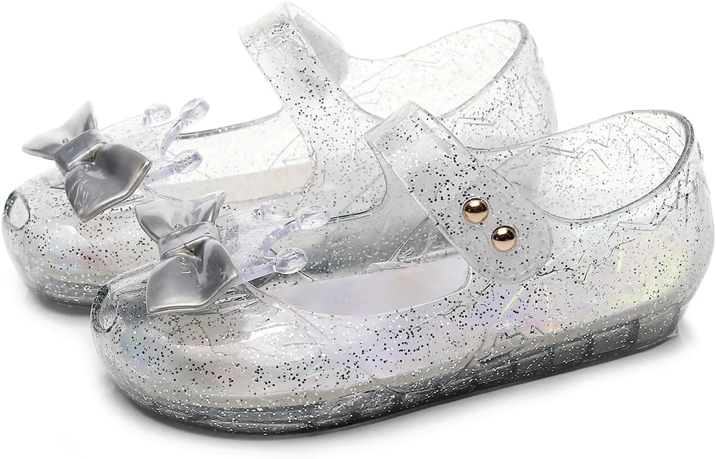 Jelly Shoes for Girls Princess Dress Up Flat Sandals for Toddler Cosplay Clear Glitter Jellies Mary Janes with Bow/Crown