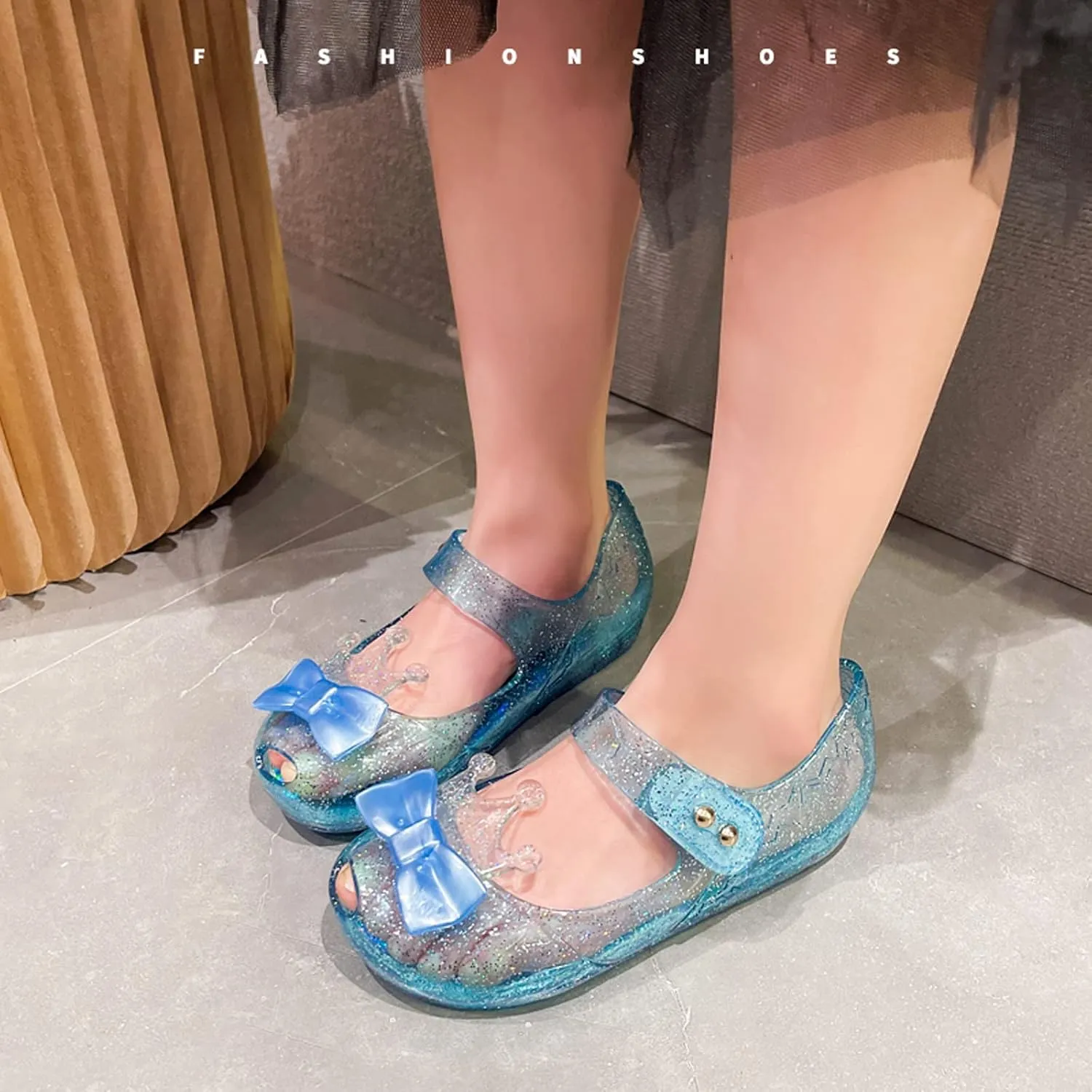 Jelly Shoes for Girls Princess Dress Up Flat Sandals for Toddler Cosplay Clear Glitter Jellies Mary Janes with Bow/Crown