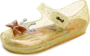 Jelly Shoes for Girls Princess Dress Up Flat Sandals for Toddler Cosplay Clear Glitter Jellies Mary Janes with Bow/Crown