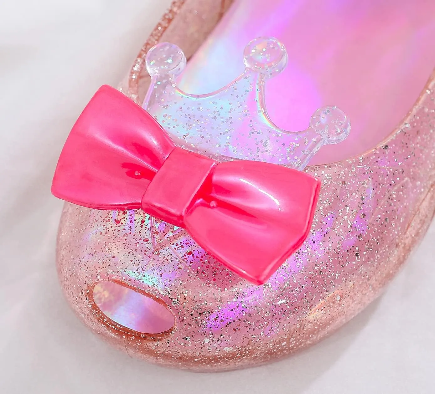 Jelly Shoes for Girls Princess Dress Up Flat Sandals for Toddler Cosplay Clear Glitter Jellies Mary Janes with Bow/Crown