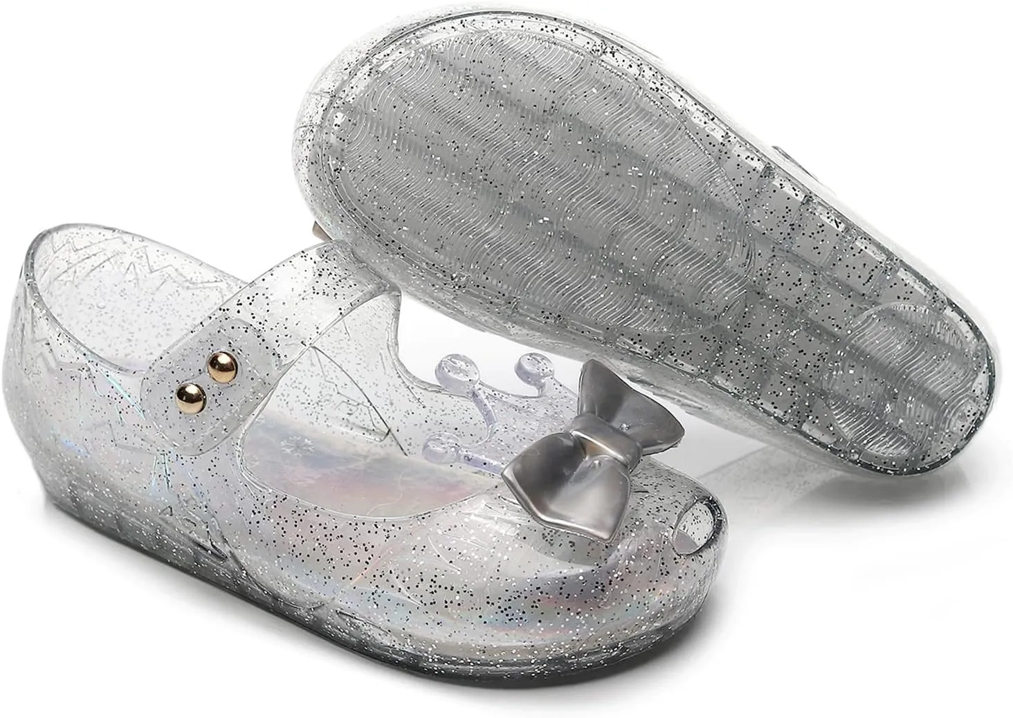 Jelly Shoes for Girls Princess Dress Up Flat Sandals for Toddler Cosplay Clear Glitter Jellies Mary Janes with Bow/Crown