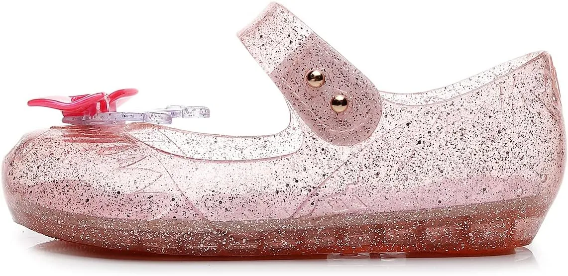 Jelly Shoes for Girls Princess Dress Up Flat Sandals for Toddler Cosplay Clear Glitter Jellies Mary Janes with Bow/Crown