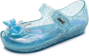 Jelly Shoes for Girls Princess Dress Up Flat Sandals for Toddler Cosplay Clear Glitter Jellies Mary Janes with Bow/Crown