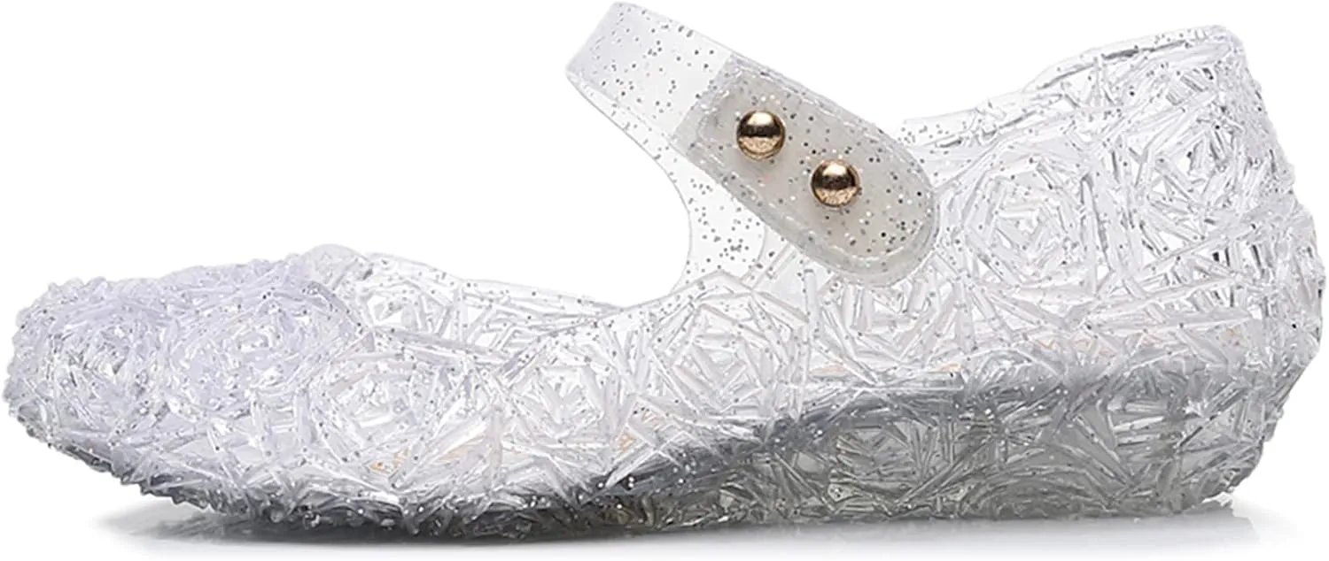 Jelly Shoes for Girls, Snow Queen Princess Birthday Sandals for Little Girls, Blue Toddler Glitter Sandals Size 9, Frozen Inspired Party Cosplay Costumes Dress Flats