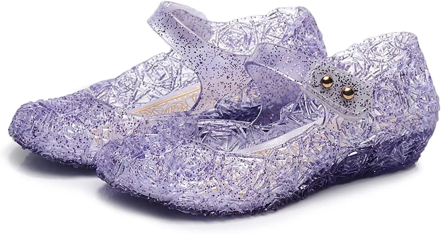 Jelly Shoes for Girls, Snow Queen Princess Birthday Sandals for Little Girls, Blue Toddler Glitter Sandals Size 9, Frozen Inspired Party Cosplay Costumes Dress Flats