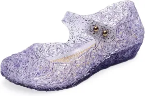 Jelly Shoes for Girls, Snow Queen Princess Birthday Sandals for Little Girls, Blue Toddler Glitter Sandals Size 9, Frozen Inspired Party Cosplay Costumes Dress Flats