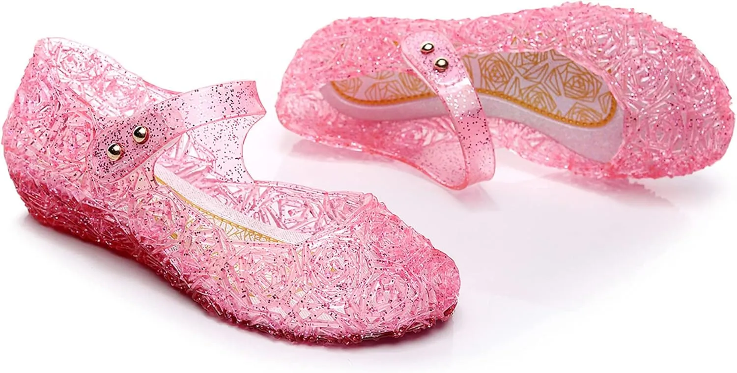 Jelly Shoes for Girls, Snow Queen Princess Birthday Sandals for Little Girls, Blue Toddler Glitter Sandals Size 9, Frozen Inspired Party Cosplay Costumes Dress Flats