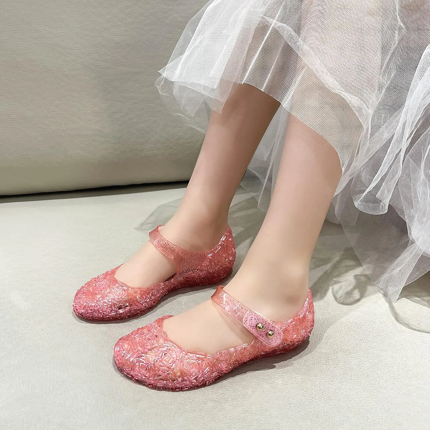 Jelly Shoes for Girls, Snow Queen Princess Birthday Sandals for Little Girls, Blue Toddler Glitter Sandals Size 9, Frozen Inspired Party Cosplay Costumes Dress Flats