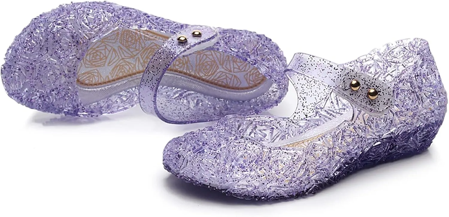 Jelly Shoes for Girls, Snow Queen Princess Birthday Sandals for Little Girls, Blue Toddler Glitter Sandals Size 9, Frozen Inspired Party Cosplay Costumes Dress Flats