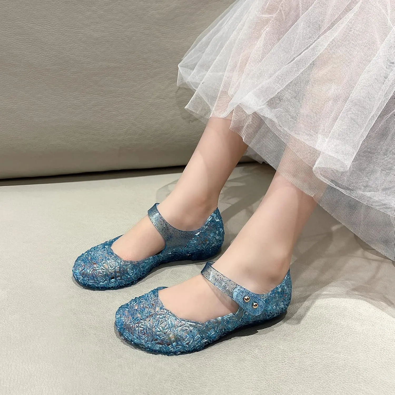 Jelly Shoes for Girls, Snow Queen Princess Birthday Sandals for Little Girls, Blue Toddler Glitter Sandals Size 9, Frozen Inspired Party Cosplay Costumes Dress Flats