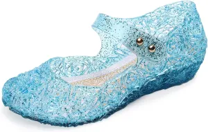Jelly Shoes for Girls, Snow Queen Princess Birthday Sandals for Little Girls, Blue Toddler Glitter Sandals Size 9, Frozen Inspired Party Cosplay Costumes Dress Flats