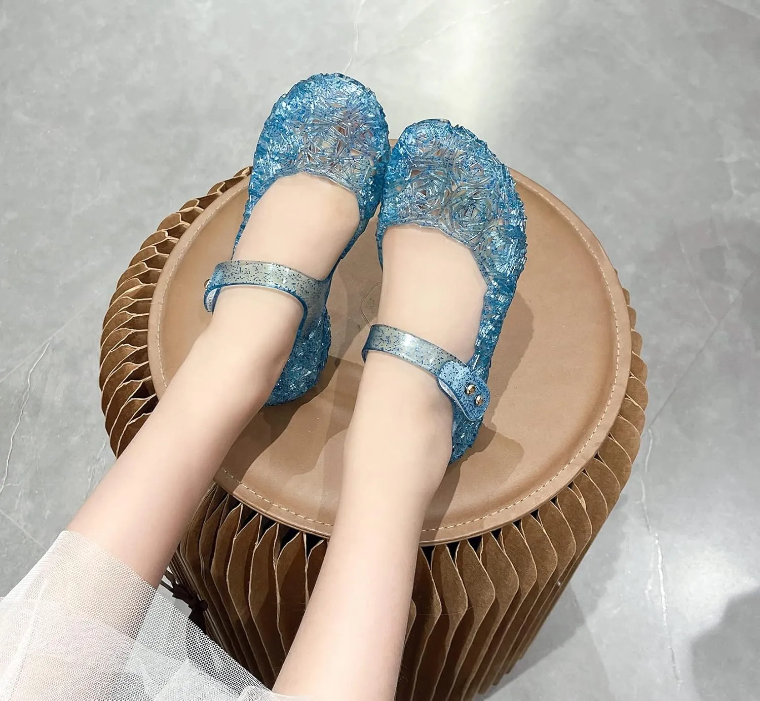 Jelly Shoes for Girls, Snow Queen Princess Birthday Sandals for Little Girls, Blue Toddler Glitter Sandals Size 9, Frozen Inspired Party Cosplay Costumes Dress Flats