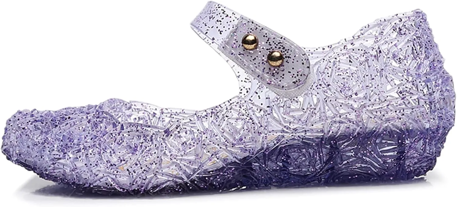 Jelly Shoes for Girls, Snow Queen Princess Birthday Sandals for Little Girls, Blue Toddler Glitter Sandals Size 9, Frozen Inspired Party Cosplay Costumes Dress Flats