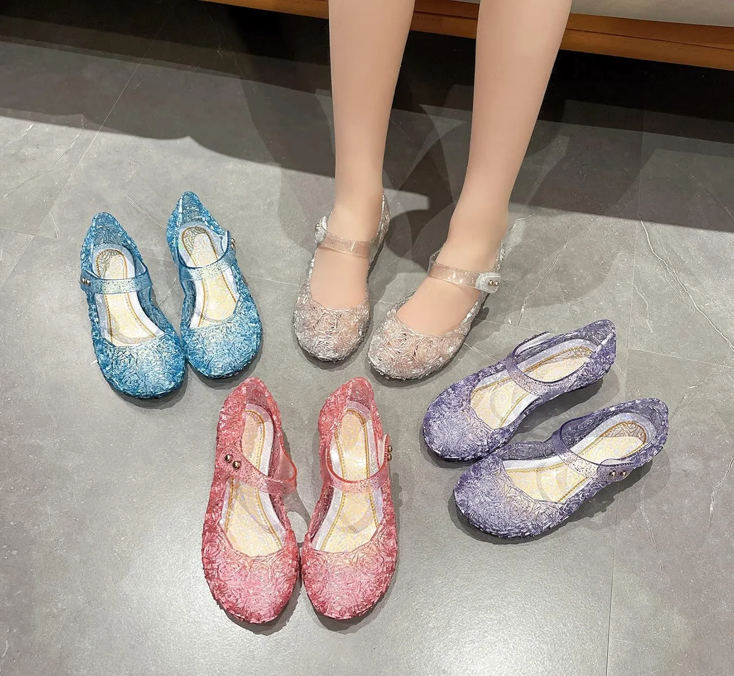 Jelly Shoes for Girls, Snow Queen Princess Birthday Sandals for Little Girls, Blue Toddler Glitter Sandals Size 9, Frozen Inspired Party Cosplay Costumes Dress Flats