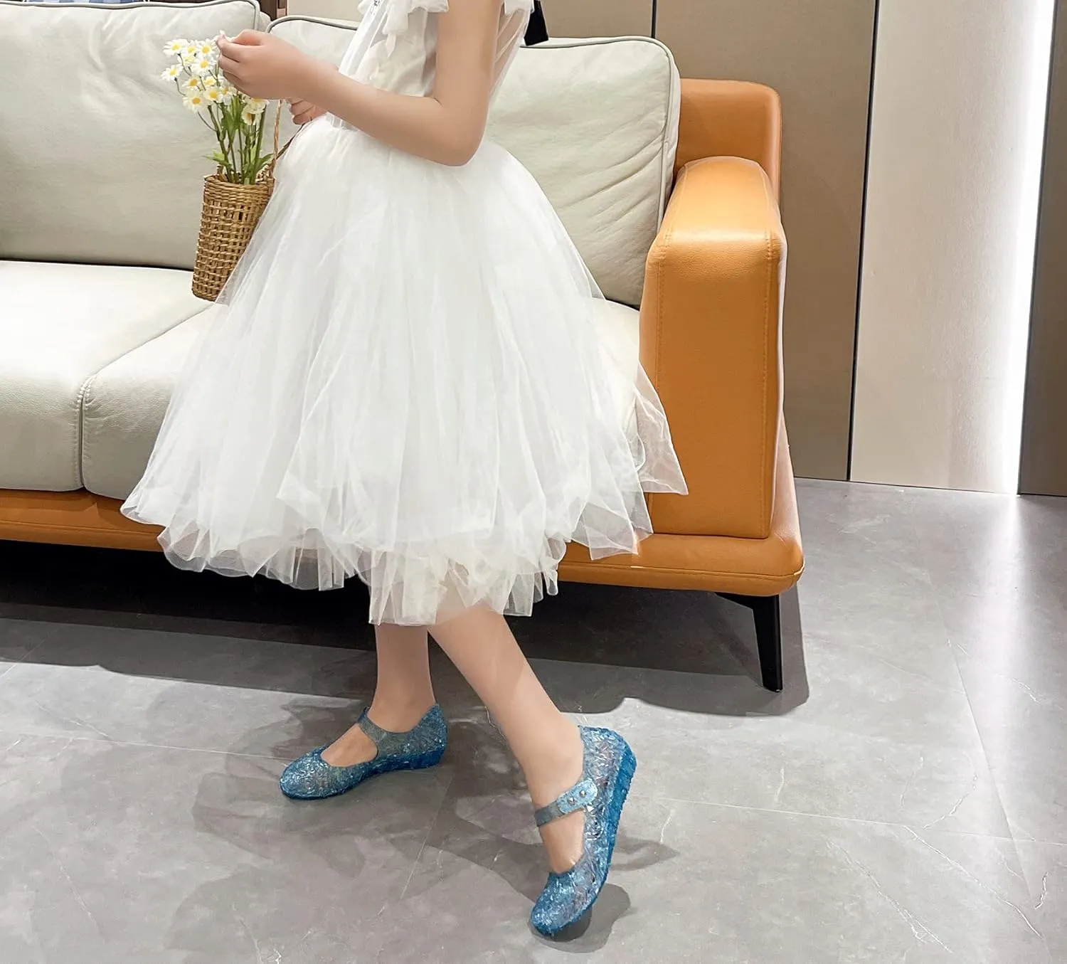 Jelly Shoes for Girls, Snow Queen Princess Birthday Sandals for Little Girls, Blue Toddler Glitter Sandals Size 9, Frozen Inspired Party Cosplay Costumes Dress Flats