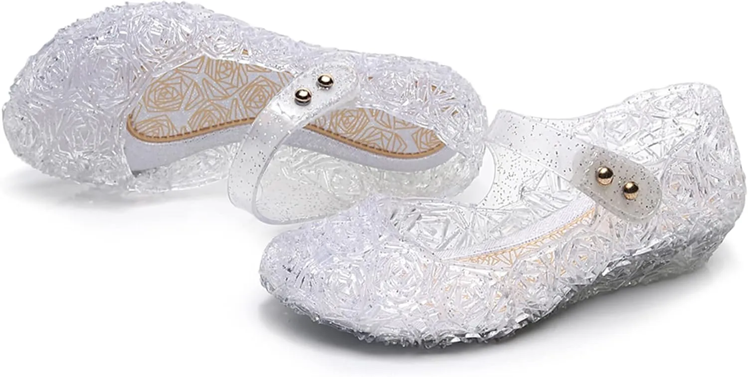 Jelly Shoes for Girls, Snow Queen Princess Birthday Sandals for Little Girls, Blue Toddler Glitter Sandals Size 9, Frozen Inspired Party Cosplay Costumes Dress Flats