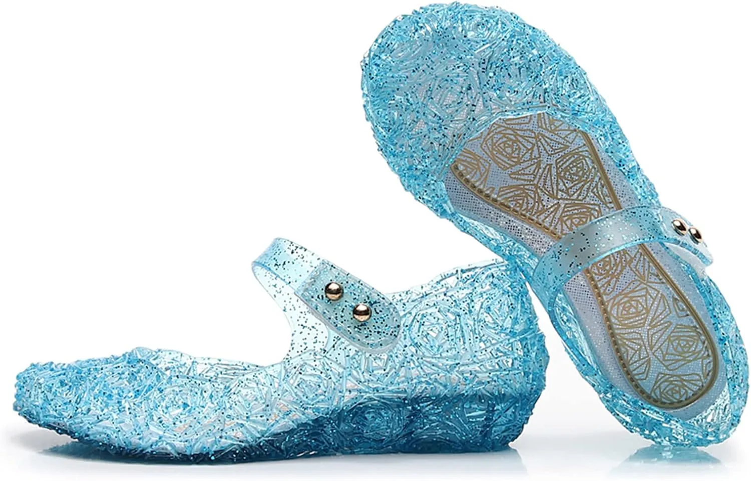 Jelly Shoes for Girls, Snow Queen Princess Birthday Sandals for Little Girls, Blue Toddler Glitter Sandals Size 9, Frozen Inspired Party Cosplay Costumes Dress Flats