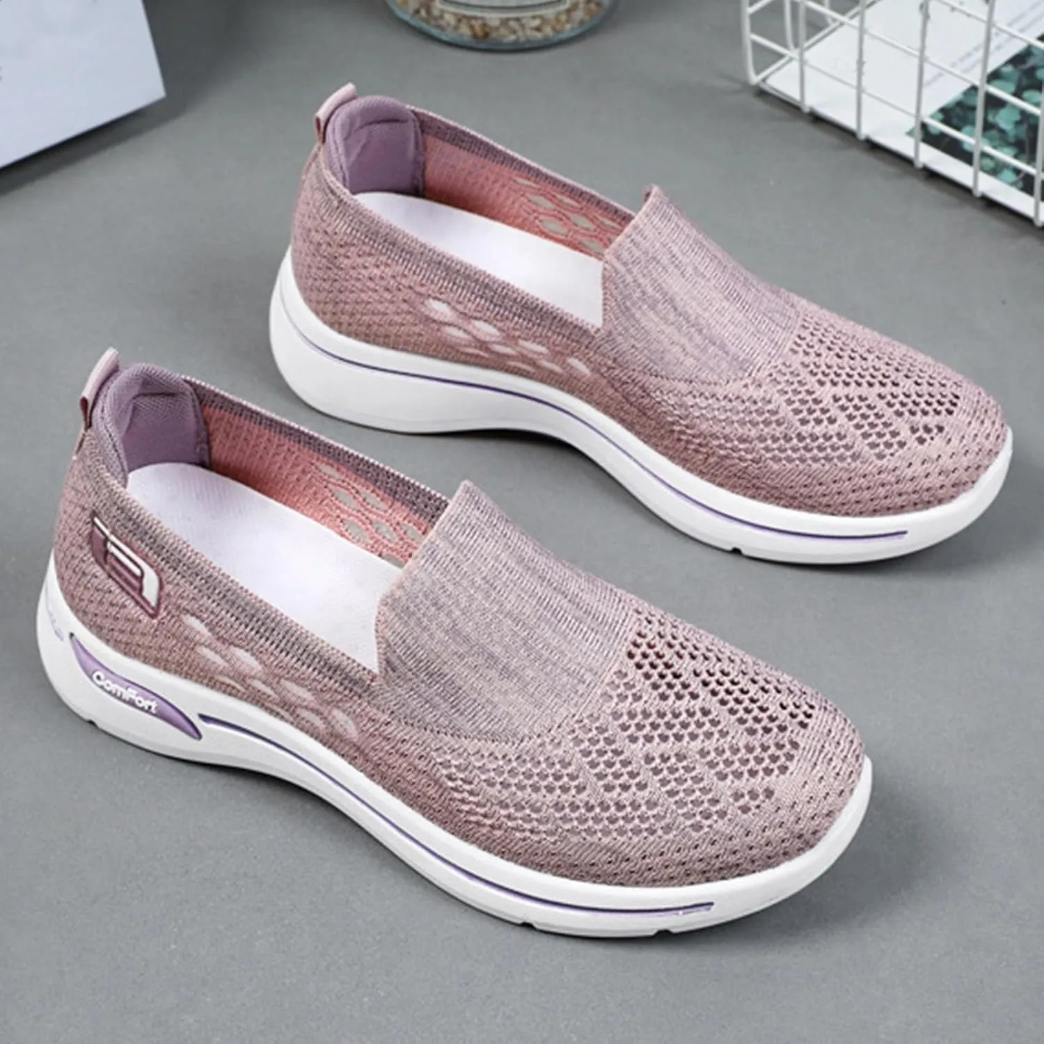 Kubbon Orthopedic Walking Shoes for Women Hands Free Slip-ons Go Walk Sneaker Woven Arch Support Breathable Soft Shoes Mesh Up Stretch Platform Sneakers