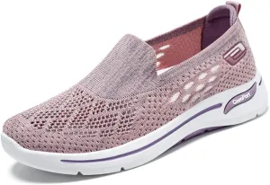 Kubbon Orthopedic Walking Shoes for Women Hands Free Slip-ons Go Walk Sneaker Woven Arch Support Breathable Soft Shoes Mesh Up Stretch Platform Sneakers