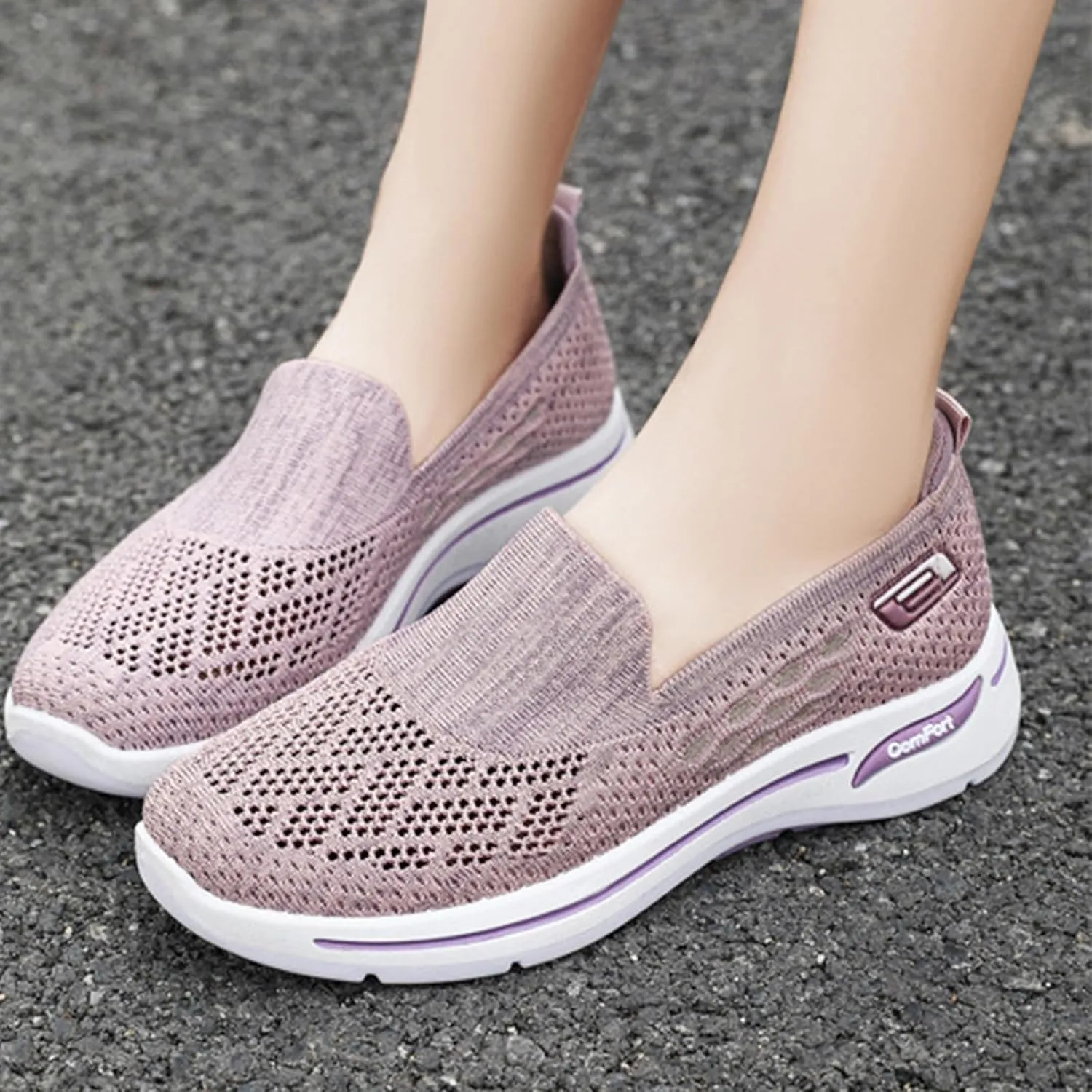 Kubbon Orthopedic Walking Shoes for Women Hands Free Slip-ons Go Walk Sneaker Woven Arch Support Breathable Soft Shoes Mesh Up Stretch Platform Sneakers