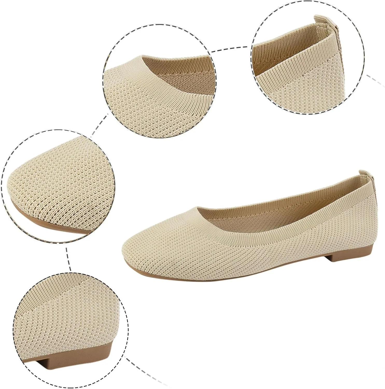 Ladies Fashion Solid Color Breathable Mesh Knitted Square Head Flat Bottom Casual Comfortable Dress Shoes for Women