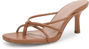 LAICIGO Womens Square Open Toe Flip Flops Stiletto Heels Strappy Thong Slide on Slingback Mules Sandals
