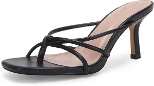 LAICIGO Womens Square Open Toe Flip Flops Stiletto Heels Strappy Thong Slide on Slingback Mules Sandals