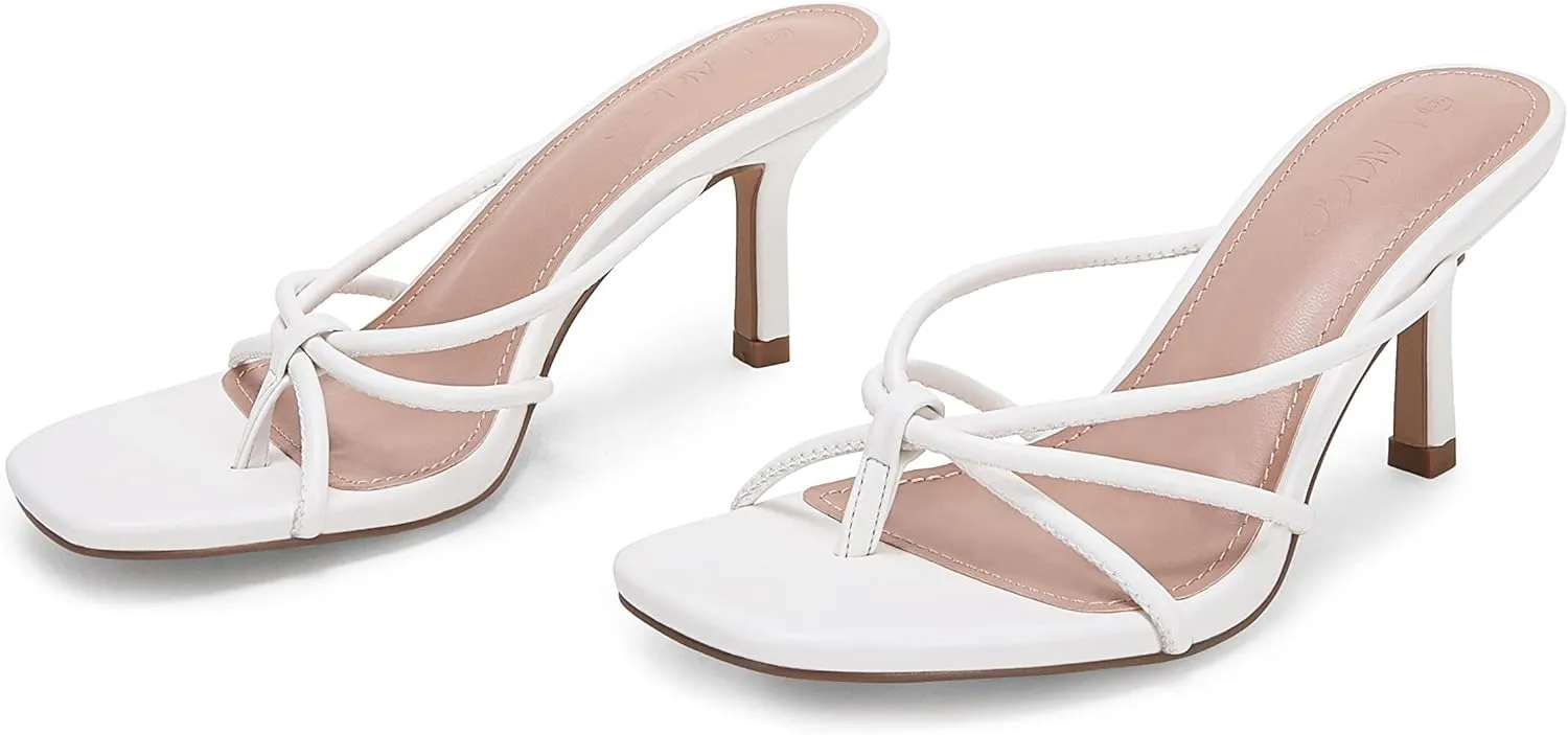 LAICIGO Womens Square Open Toe Flip Flops Stiletto Heels Strappy Thong Slide on Slingback Mules Sandals