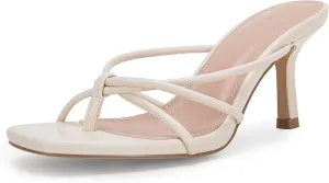 LAICIGO Womens Square Open Toe Flip Flops Stiletto Heels Strappy Thong Slide on Slingback Mules Sandals
