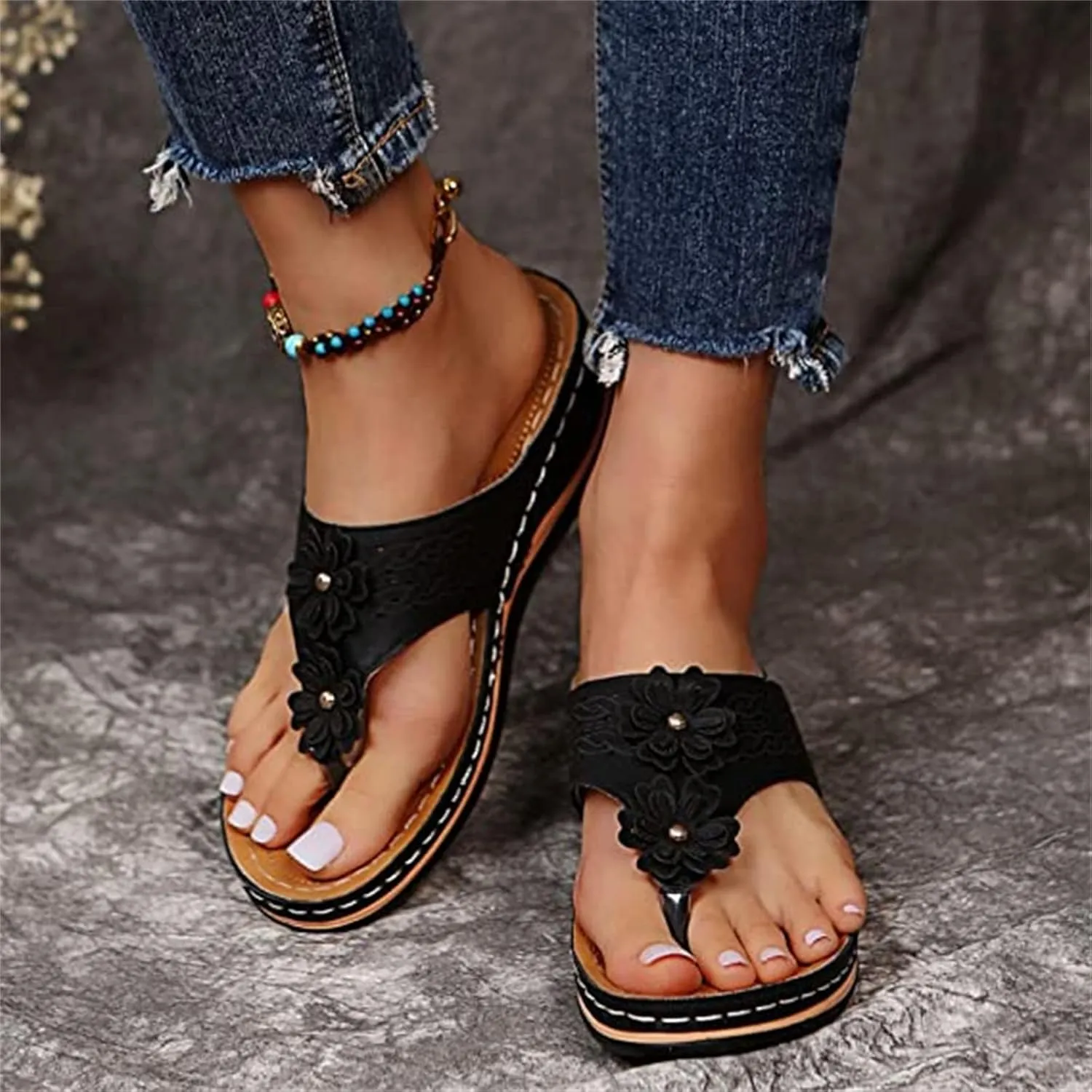 Lausiuoe Flip Flops For Women With Arch Support Dressy Summer Orthotic Slides Athletic Slippers Orthopedic Sandals