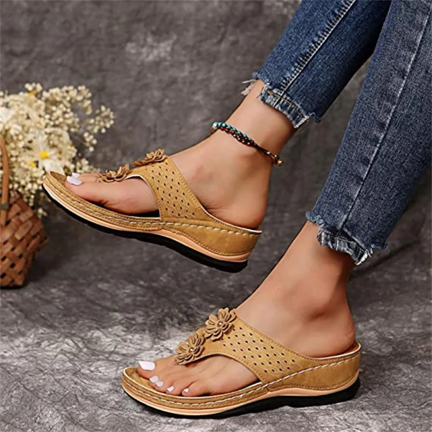 Lausiuoe Flip Flops For Women With Arch Support Dressy Summer Orthotic Slides Athletic Slippers Orthopedic Sandals