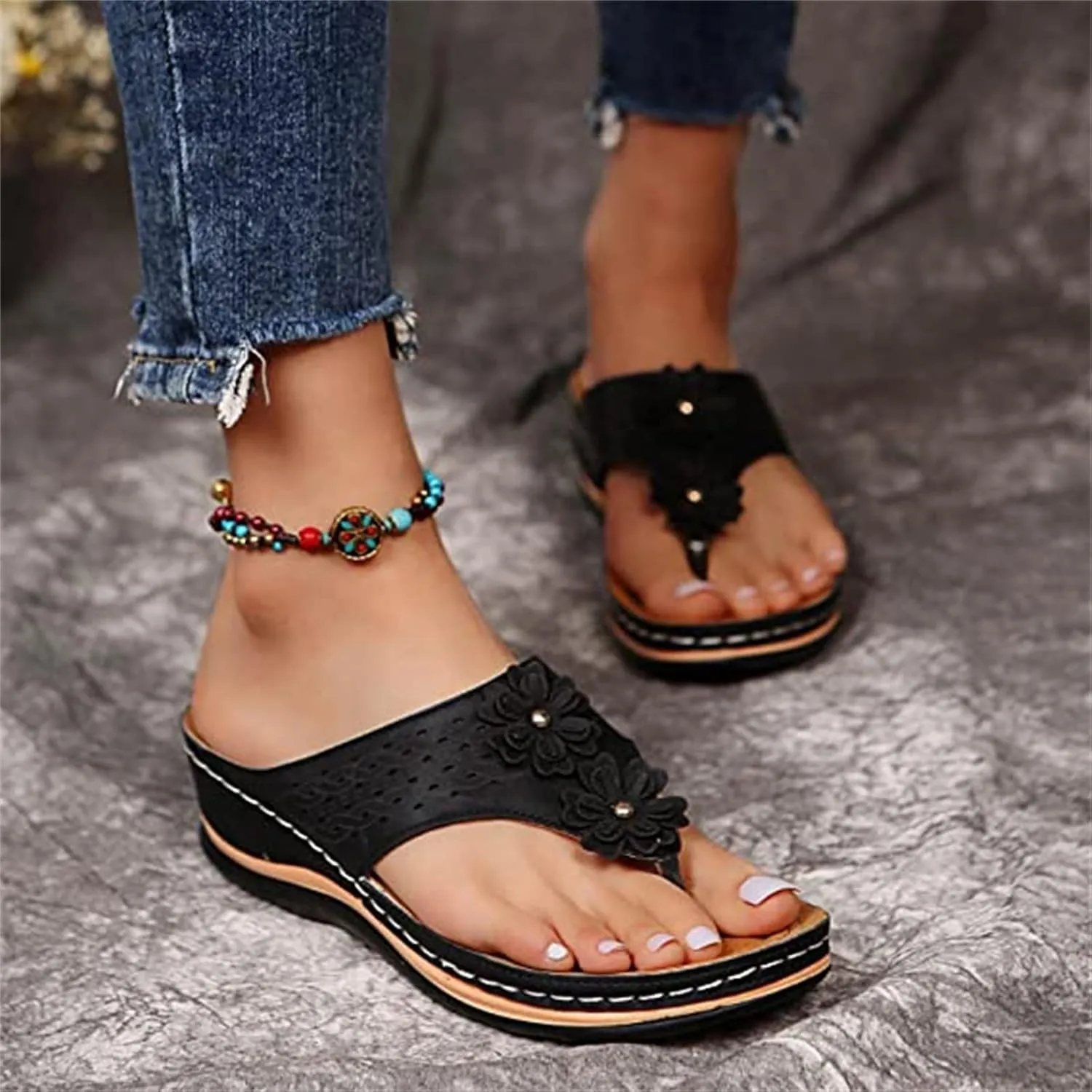 Lausiuoe Flip Flops For Women With Arch Support Dressy Summer Orthotic Slides Athletic Slippers Orthopedic Sandals
