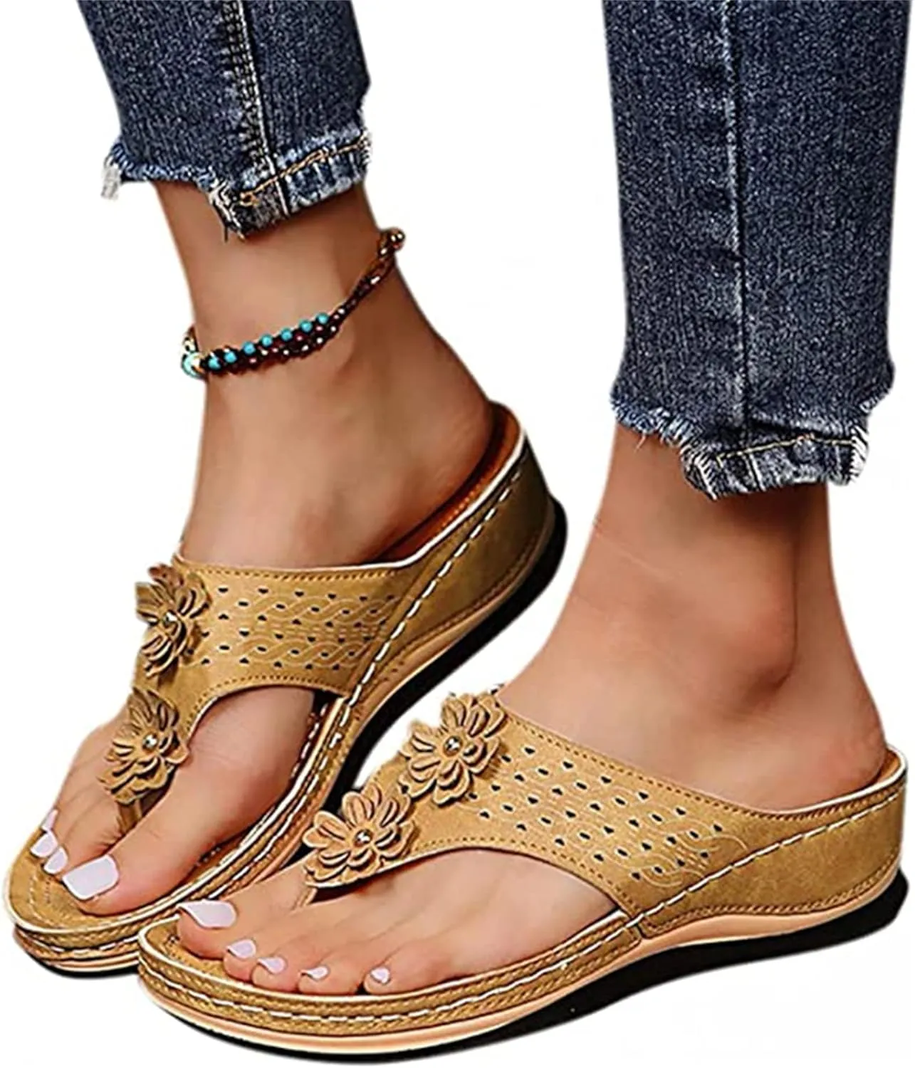 Lausiuoe Flip Flops For Women With Arch Support Dressy Summer Orthotic Slides Athletic Slippers Orthopedic Sandals