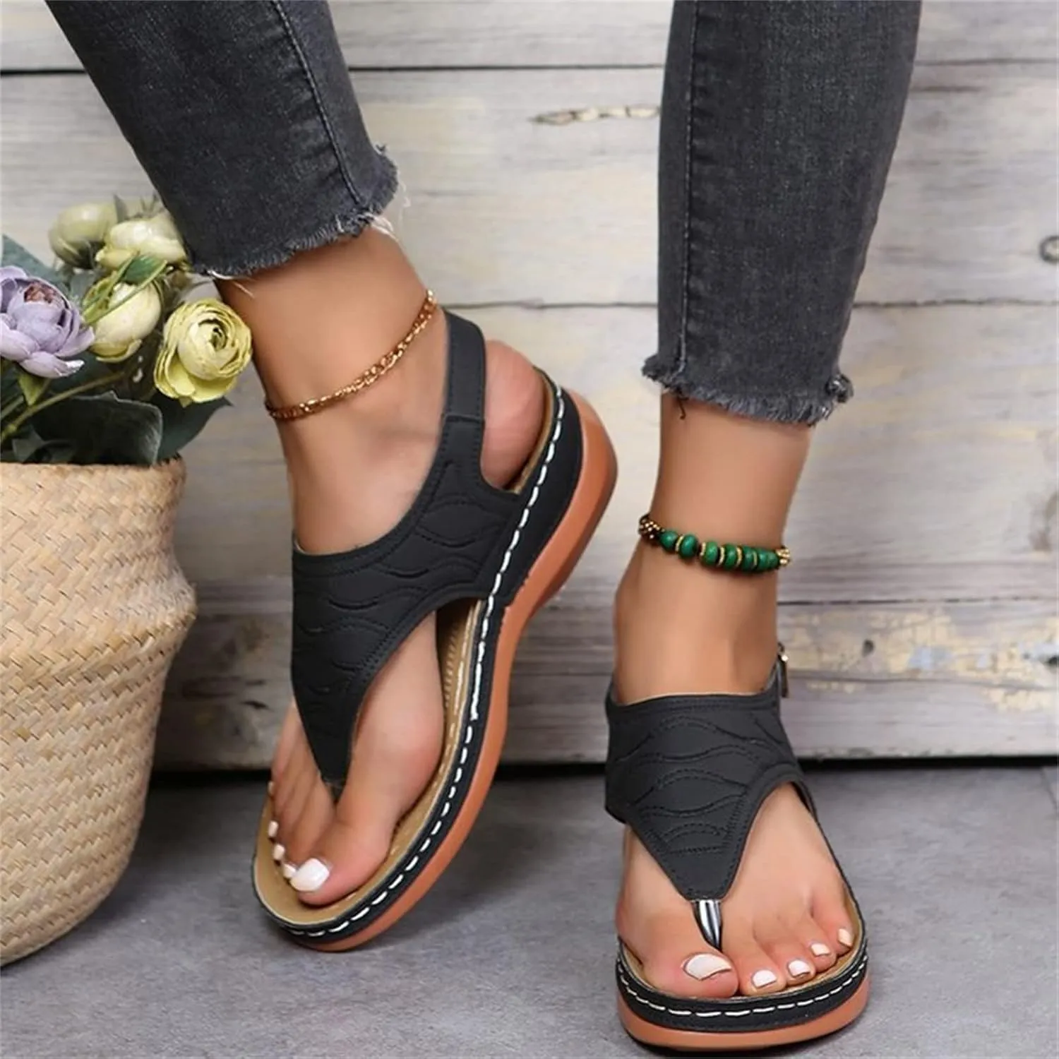 Lausiuoe Orthopedic Sandals For Women Dressy Casual Summer Arch Support Comfortable Orthotic Flat Slides Flip Flops Sandalias